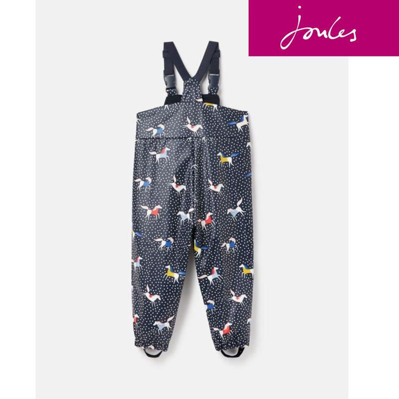 Joules Splashwell Waterproof Printed Rubber Dungarees - Horse Spot-1